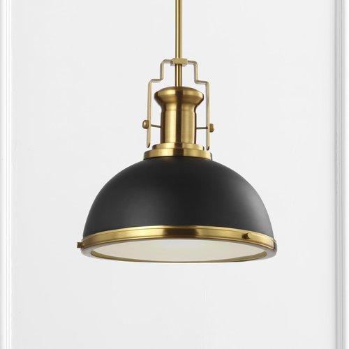 JONATHAN Y JYL9536A Homer 13" 1-Light Modern Industrial Iron LED Dome Pendant, Classic, Cottage, Farmhouse, Industrial, Rustic, Transitional, Office, Living Room, Kitchen, Foyer, Black/Brass Gold