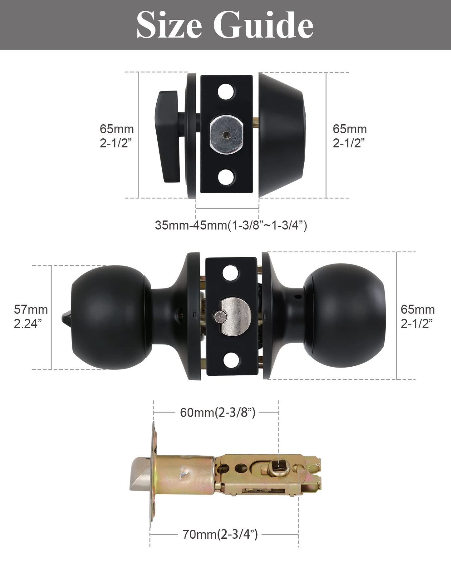 Lanwandeng (2 Sets) All Keyed Same Entry Knobs&Single Cylinder Deadbolt for Exterior Front Doors, Matte Black Finish Entry Door Lock with Same Keys