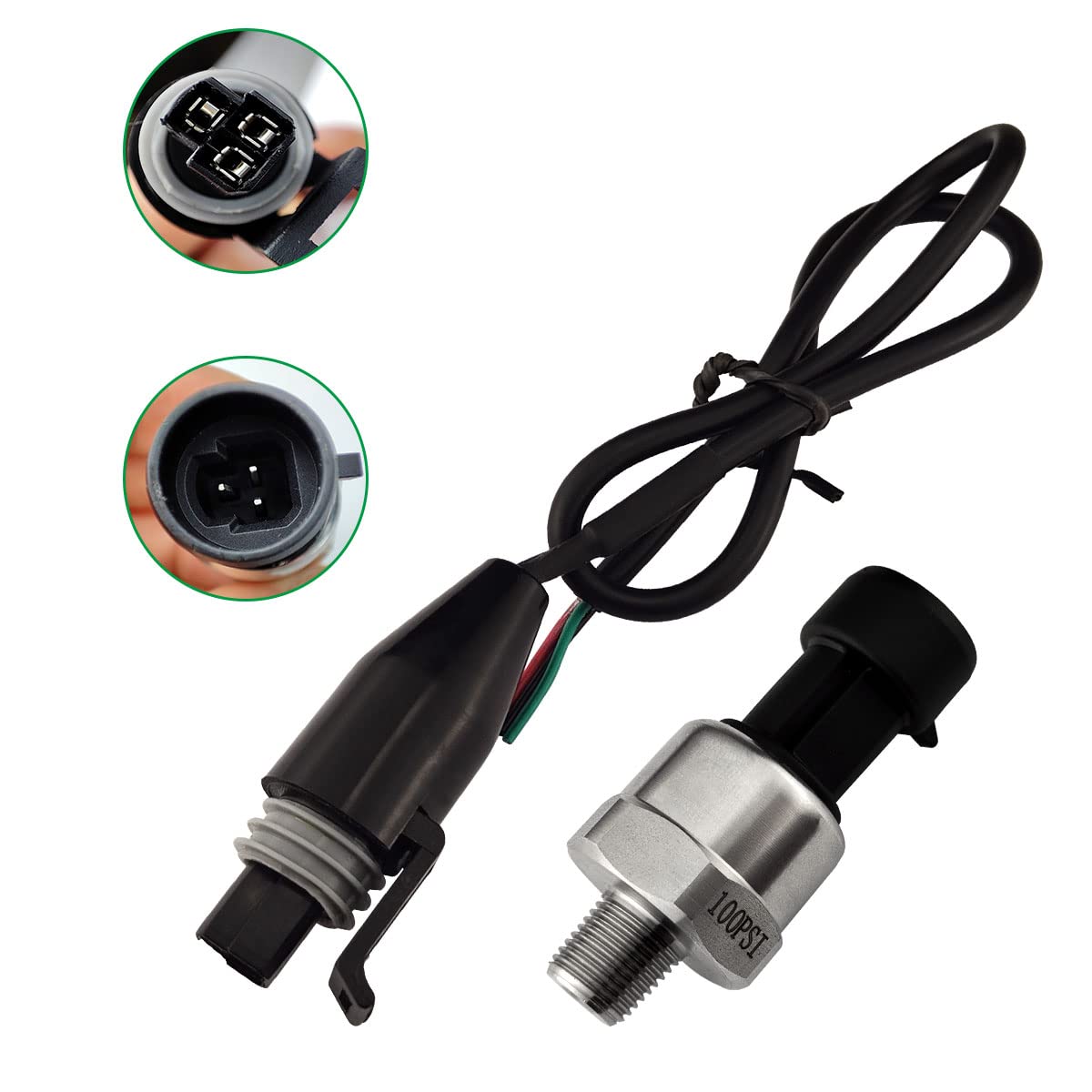 Pressure Transducer Sender Sensor with Connector, 1/8"NPT Thread Stainless Steel Fuel Pressure Sensor for Oil Fuel Air Water (100PSI)