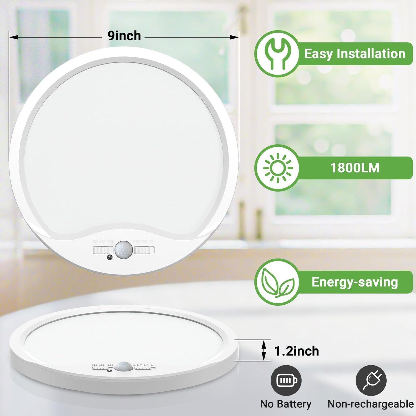 zemty 4 Pack 9 Inch Motion Sensor Ceiling Lights Wired, 18W 1800lm 3CCT/3 Mode/30-120s Timer, Bright White LED Flush Mount Light Fixture Motion Activated for Closet Pantry Hallways Stairwells Garage