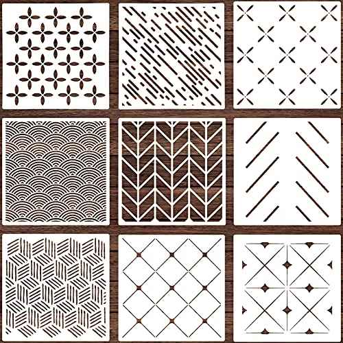 9 Pieces 12 x 12 Inch Geometric Wall Stencils Herringbone Geometric Wall Templates Painting Stencils Reusable Art Modern Tile Stencil for Painting on Walls Floor Canvas Wood Furniture