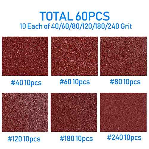 Triangle Oscillating Multi Tool Sanding Pads, 60Pcs 3-1/8 Inch Oscillating tool sandpaper for Triangle Multitool Sanding pads assorted 40/60/80/120/180/240 Grits