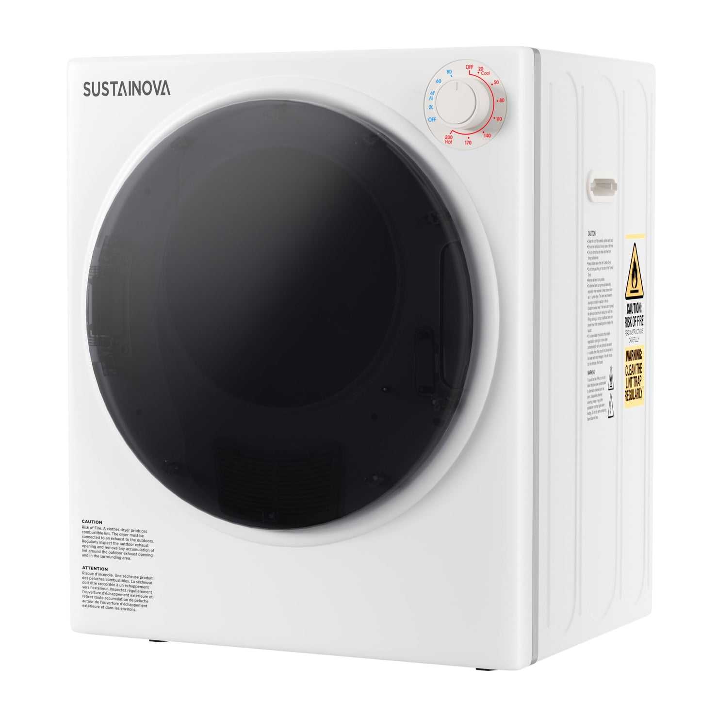 Elevon 800W Portable Clothes Dryer, 2.6 cu.ft Electric Drying Machine for Laundry with Stainless Steel Tub for Apartment, Rvs, Dorms, Compact Dryer for Small Space, White