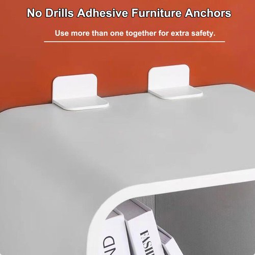 6 Packs Furniture Anchors for Baby Proofing, No Drill Adhesive Anti Tip Wall Anchors for Dresser Bookshelf Mirror Cabinet TV Stand Pantry Shelves Securing