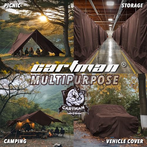 CARTMAN 8x10Ft Brown Waterproof Poly Tarp Cover 20 Mil Heavy Duty Weatherproof