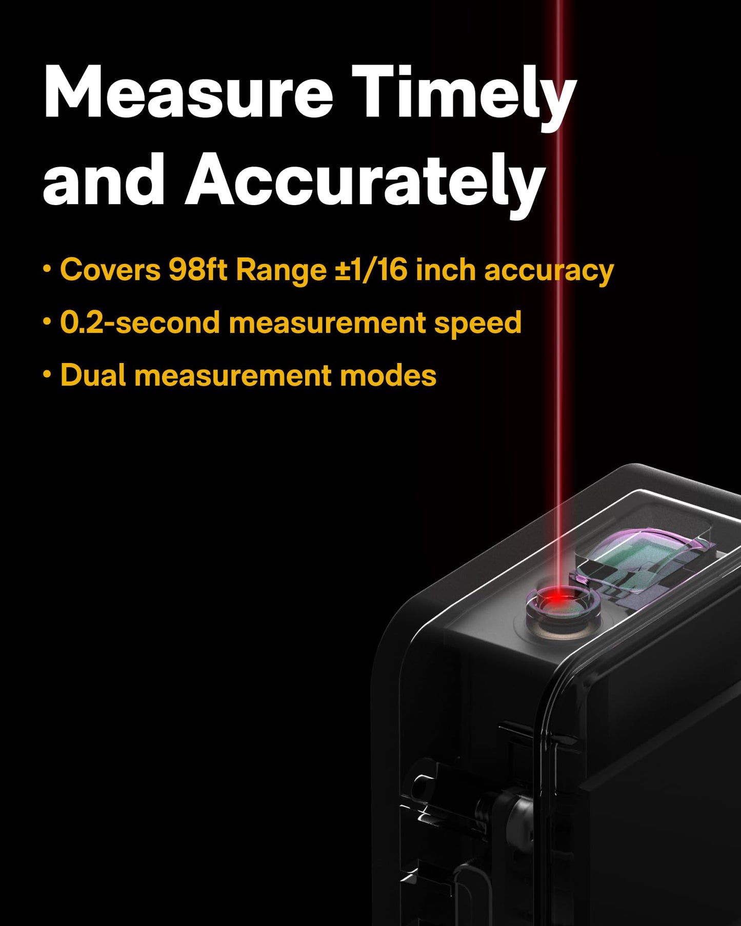 HOTO Laser Measuring Tool, 98ft Laser Distance Measure Tool ±2mm Accuracy, Compact Laser Measurement Tool with Digital OLED Display, M/in/Ft Unit Switching, Real-time Data Sync