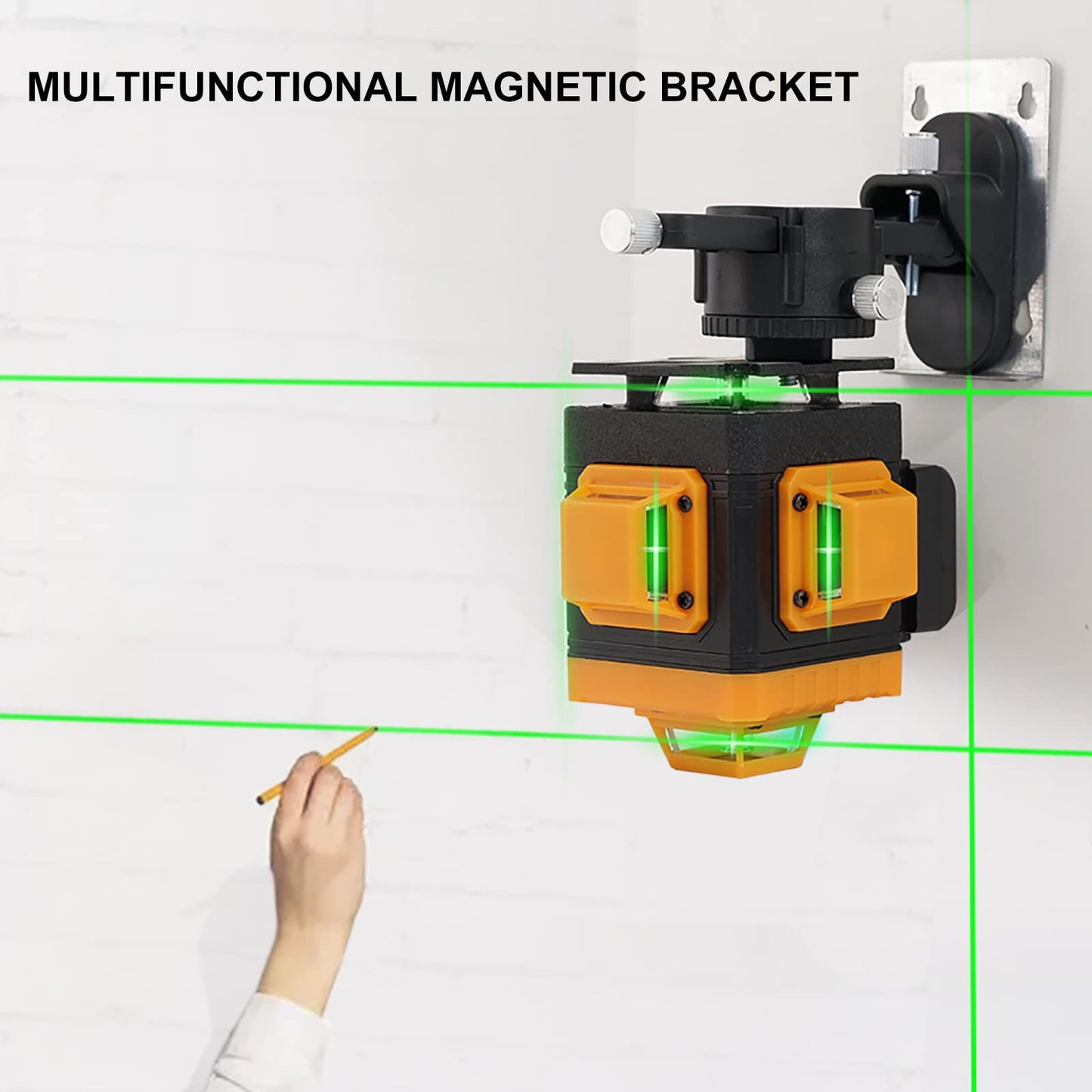 Laser Level Self-Leveling 4 x 360° - 4D Green Cross Bright Line Laser 100ft Range - Lazer Leveler Tool for Drop Ceiling, Picture Hanging, Tile Installation, Indoor DIY & Construction