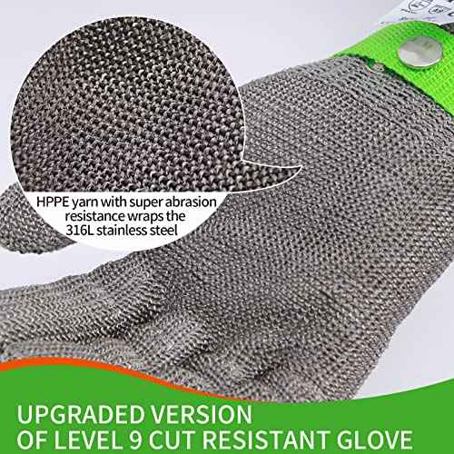 Level 9 Cut Resistant Kitchen Glove,Food Grade,Machine Washable,Stainless Steel Wire Metal Mesh Safety Work Glove for Mandolin,Meat Cutting,Oyster Shucking,and Wood Working (Large)