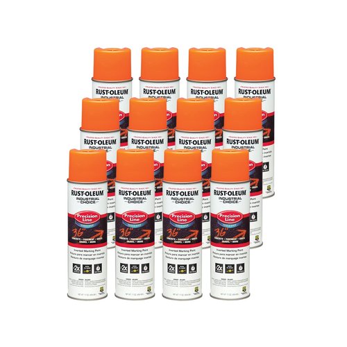 Rust-Oleum 203036-12PK Industrial Choice Inverted Water-Based Marking Spray Paint, 17 Oz, Fluorescent Orange, 12 Pack