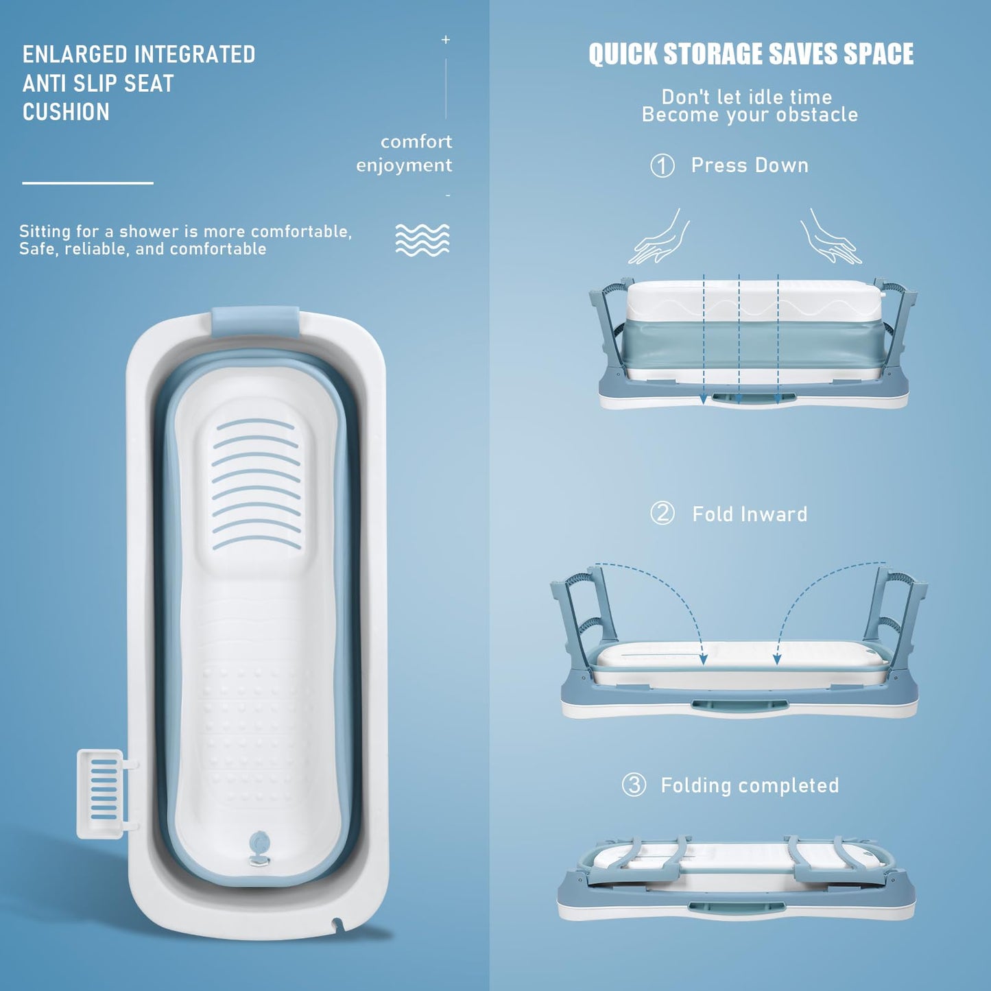 56 Inch Portable Bathtub Adult, Foldable Bathtub, Collapsible Bath Tub For Adult, Foldable Pop Up Outdoor Shower Soaking Hot Spa Bath Tub, Outside Ice Bath 56.3"×24.41"×23.23"