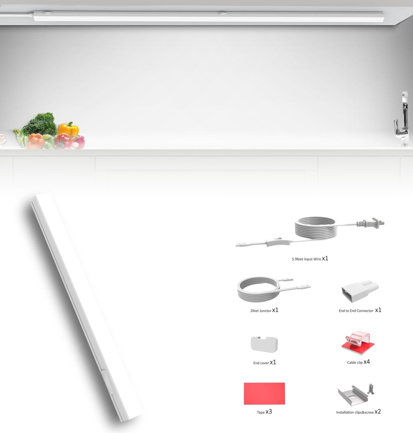 Leetdud Under Cabinet Lighting Plug in, 16 Inch 1 Pc, Linkable AC120V 3CCT 3000K/4000K/5000K Ultra Slim, LED Under Cabinet Lights for Counter Light, Kitchen, Shelf, Sink, Workshop, Desk, White