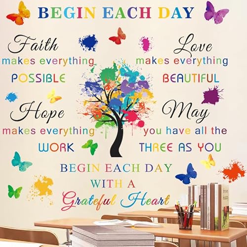 Color Decals for Living Room, Bedroom, Kitchen - Peel and Stick Colorful Stickers - Inspirational Quotes, Butterfly Faith Hope Love May Wall Art - Home Decoration