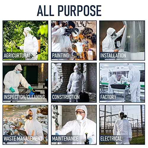 Hazmat Suits Disposable | 1 Pack, Large | Non-Hooded Protective Coveralls - Heavy Duty Full Body Painters Suit for Men & Women Without Hood - Breathable & Water Resistant - Large