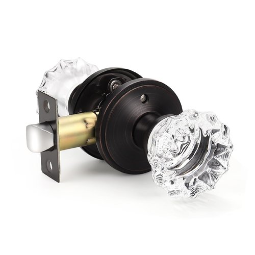 KNOBWELL Glass Door Knobs in Oil Rubbed Bronze Finish, Interior Crystal Door Knob for Bedroom Bathroom, Keyless Privacy Door Knob with Lock, 1 Pack