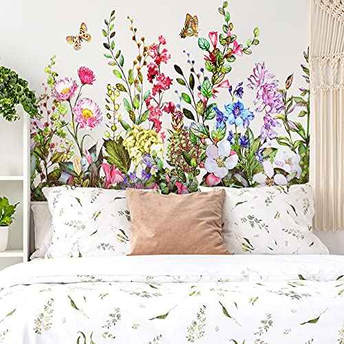 Outus Flower Wall Decals Floral Butterfly Wall Stickers Wildflower Greenery Wall Decor Removable Peel and Stick Art Murals for Kids Room Nursery Bedroom Living Room Home(19.69 x 27.56 Inch)