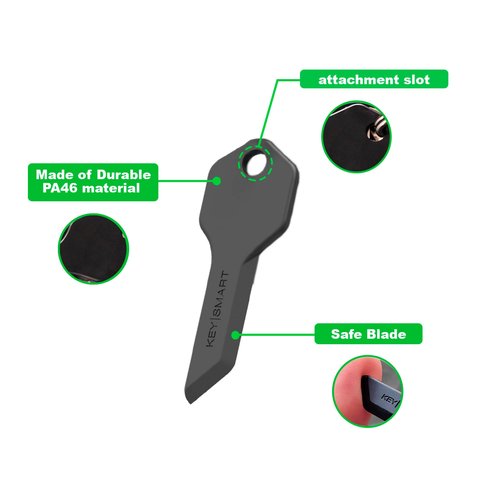 KeySmart Safe Box Opener - Key-shaped Safe Package Opener For Everyday Carry, with Finger Protection Fits Perfectly on Keychain or Inside a KeySmart - Great Stocking Stuffer (Black)
