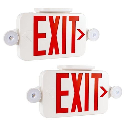 Gruenlich LED Exit Sign Combo with Emergency Lights, Adjustable Heads and Double Sided, Battery Backup, UL 924 Qualified, AC 120-277V, Commercial Emergency Exit Light for Business- 2 Pack