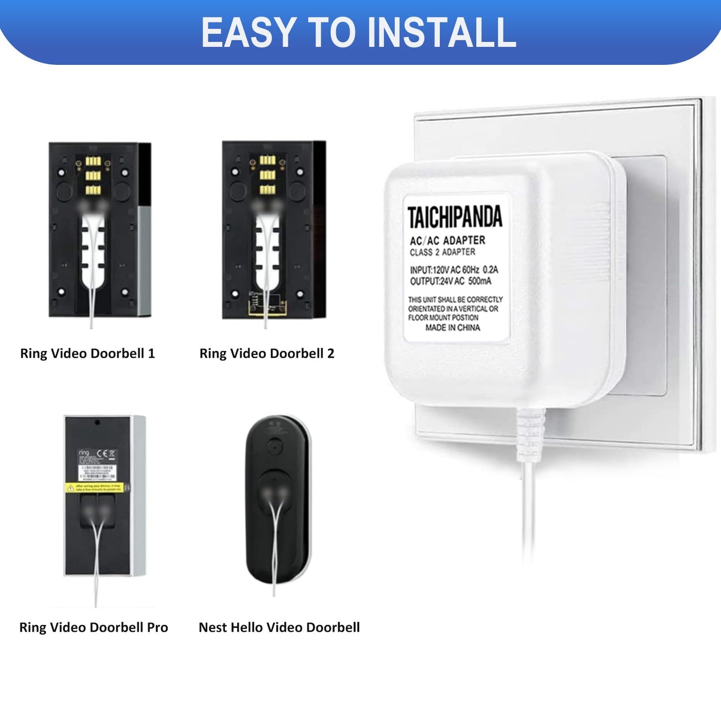 TAICHIPANDA 24 Volt Transformer, C Wire Adapter for Nest Honeywell Ecobee and Sensi Thermosta Doorbell Transformer for Nest Hello Doorbell and Any Doorbells Require 24V Power Supply