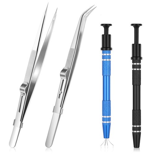 4PCS Ball Grabber Piercing, Diamond Tweezers Gem Stone Jewelry Locking Tweezers Precision Stainless Steel Diamond Claw Holder Pick up Tool for Jewelry Making Tiny Objects Electronic Components