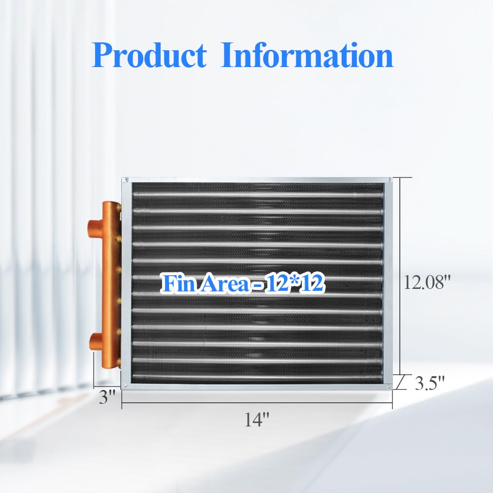 Water to Air Heat Exchanger 12x12 with 1" Copper Ports for Outdoor Wood Furnaces, Residential Heating and Cooling, and Forced Air Heating