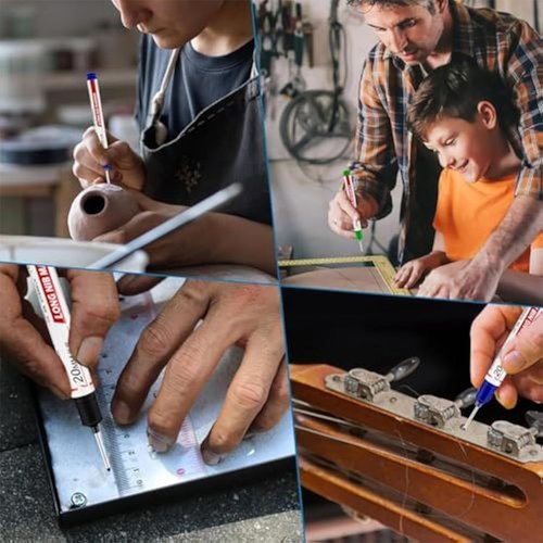 Surpassdo Long Nose Markers, 20mm Long Head Deep Hole Marker Pens, Multi-Purpose Reach Colorful Smooth Ink Markers, Quick-Dry Waterproof Scriber Set for Construction Wood Metal (White, 2 sets)