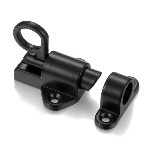 INIRET 2 Packs Self-Closing Latches，Black Spring Door Lock，Resilient Bolt Latch Aluminum Alloy Safety Automatic Spring Barrel Slide Door Lock with Screws,Used for Gate,Window and Cabinet etc