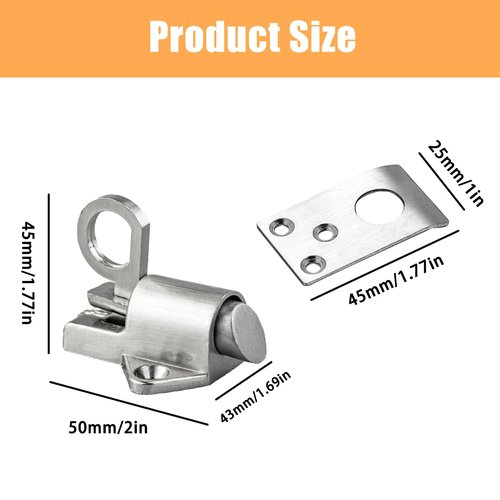 2Pcs Latch Lock, Automatic Window Gate Lock with Mounting Screws, Self Closing Spring Bounce Door Bolt for Window Toilet