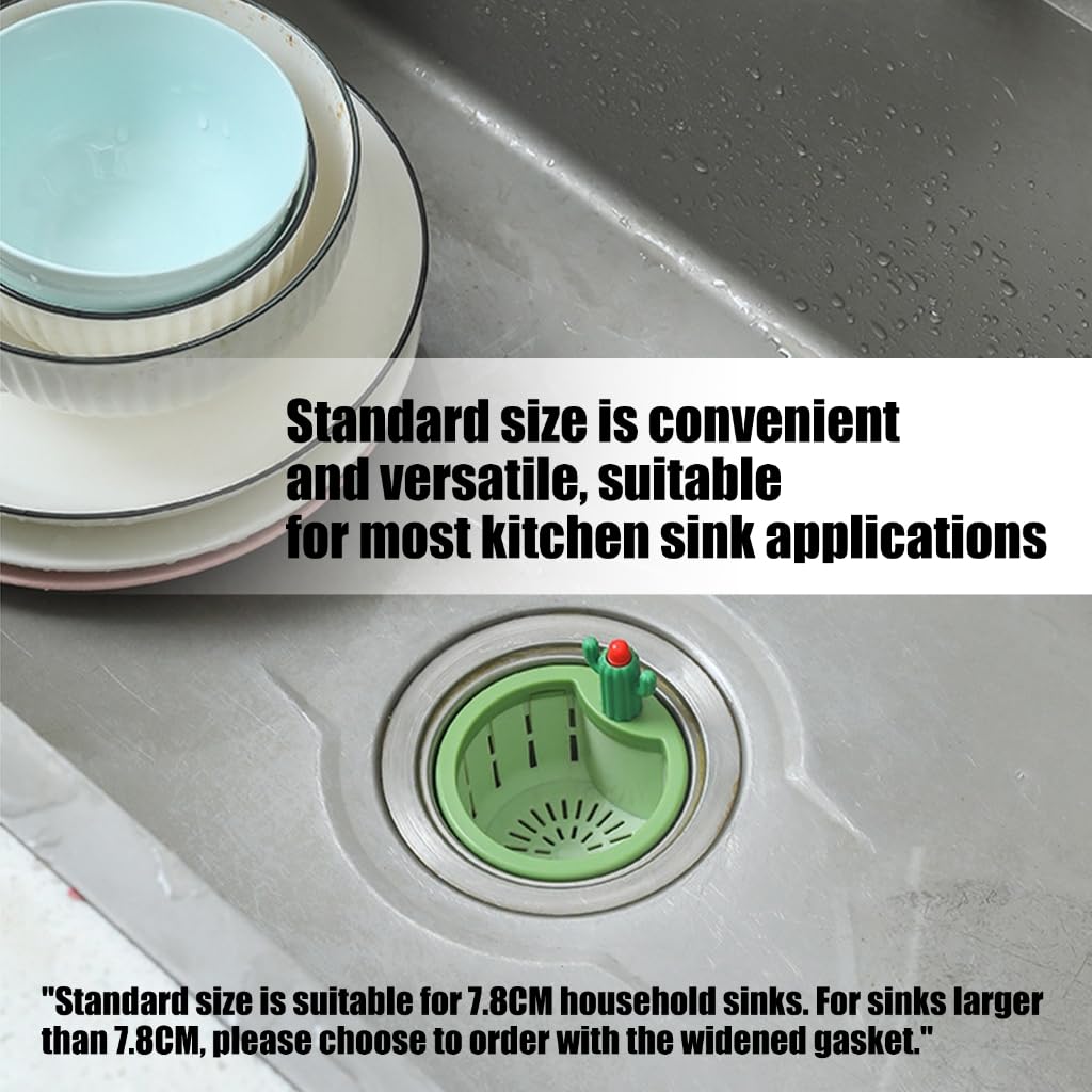 Cactus Kitchen Sink Drain Strainer Press to Dump Basket Waste Collector Fun Sink Accessory for Home Bathroom (YellowGreen-widened gasket-2)