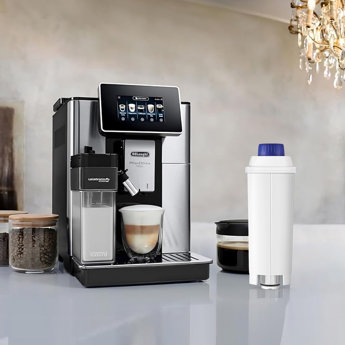 Klamol 4-Pack Coffee Machine Water Filter Replacement Compatible with DeLonghi DLSC002, for Magnifica Evo, Dinamica Plus, Eletta Explore, ECAM, ETAM, ESAM Series Espresso Machines