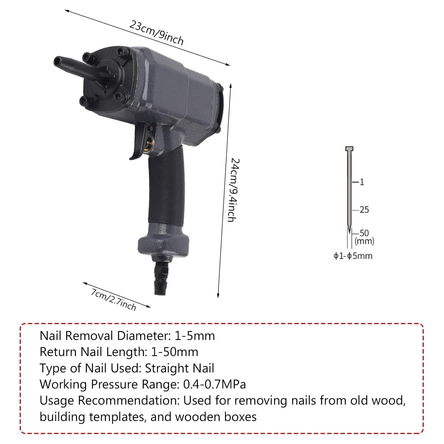 Pneumatic Nail Remover Siding Removal Tool Powerful Heavy Duty Air Powered Denailer Tool for Wood Recycling Disassembly Demolition NP-50 0.4-0.7MPa