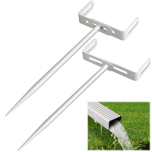 Downspout Bracket,Heavy Duty Size-Adjustable Storm-Proof Downpipe Bracket with Rust-Resistant Coating-Solid Iron Construction,Stable Support,Easy Install,for Lawn,Yard & Industrial Use (2 Pack White)