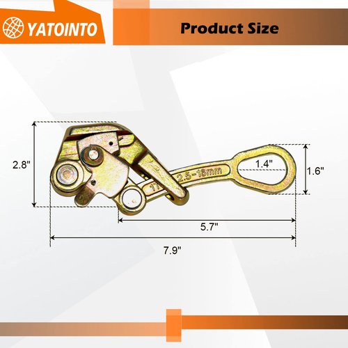 YATOINTO 2200lb Cable Grip Steel Wire Puller 1 Ton, Cable Puller Tool for 2.5-16 mm Wire Rope, Multifunctional Pulling Tightening Tool with Swing Latch (1T)