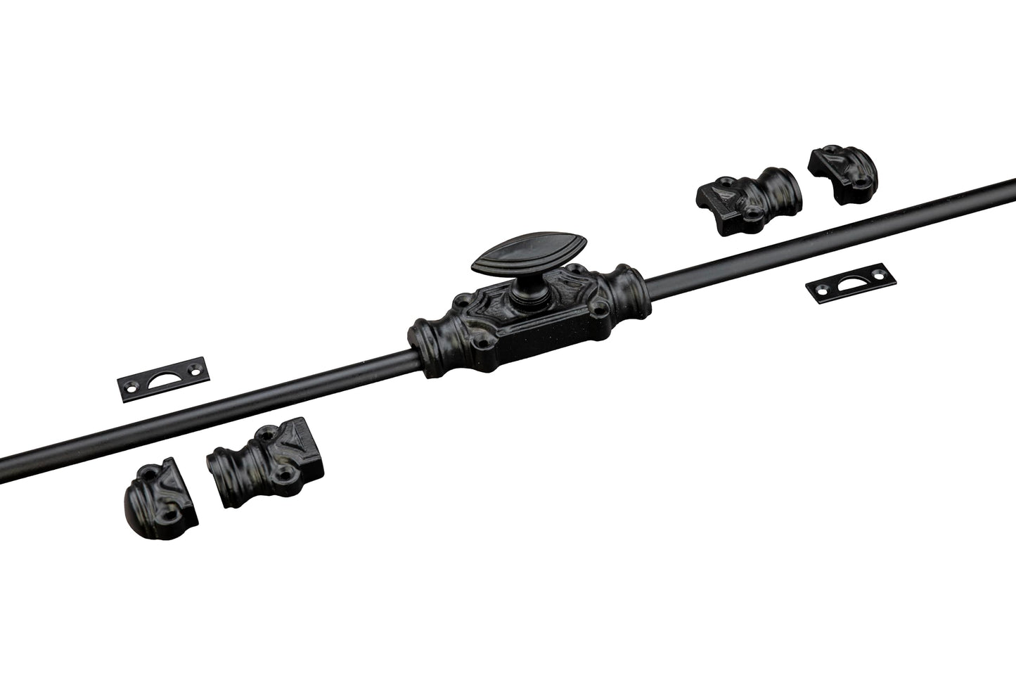 STALLION HARDWARE Durable Iron Cremone Bolt 2' – Vintage Black Powder Coat, Customizable Rods, Ideal for Antique Cabinets & Small Doors, Stylish & Reliable Cabinet Lock Hardware