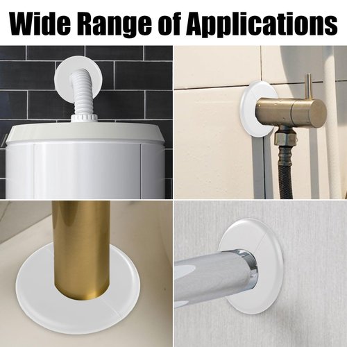 2pcs Wall Split Flange, Self-Adhesive Escutcheon Plate for Buckle 17mm Water Pipes ABS Round Hole Plumbing Floor Ceiling Cover Plates for Faucet Kitchen Toilet Decorative (White)