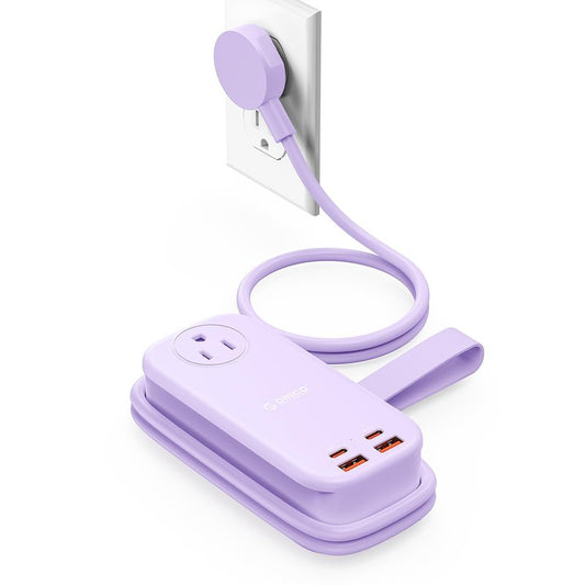 ORICO 100W GaN Power Strip for Laptop, 6 in 1 Multiple Outlets Extension Cord(2 AC Outlets, 2 USB-A, 2 USB-C Ports), 5ft Wrapped Flat Plug for Travel/Office ETL Listed