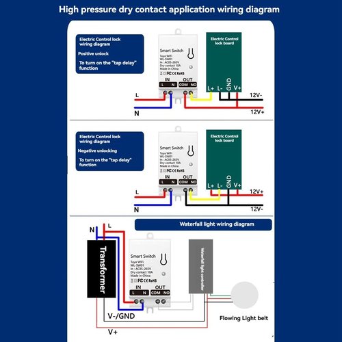 Bloepum Tuya Smart WiFi Dry Contact Switch Module 10A Home Universal DIY Breaker Relay Work with Smart Life AC 85-265V