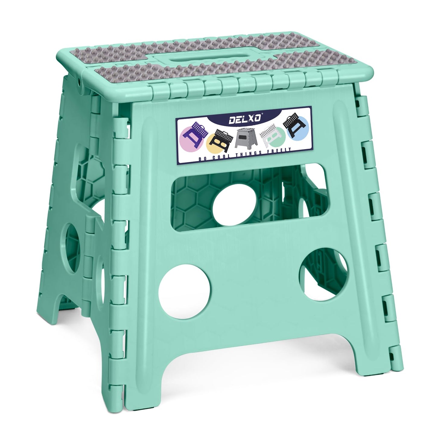 Delxo Folding Step Stool 13 Inch Non-Slip Foldable Stools for Kids & Adults Up to 300 LBS Kitchen Collapsible Fold Up Stepping Stool with Dotted 1 Pack Green