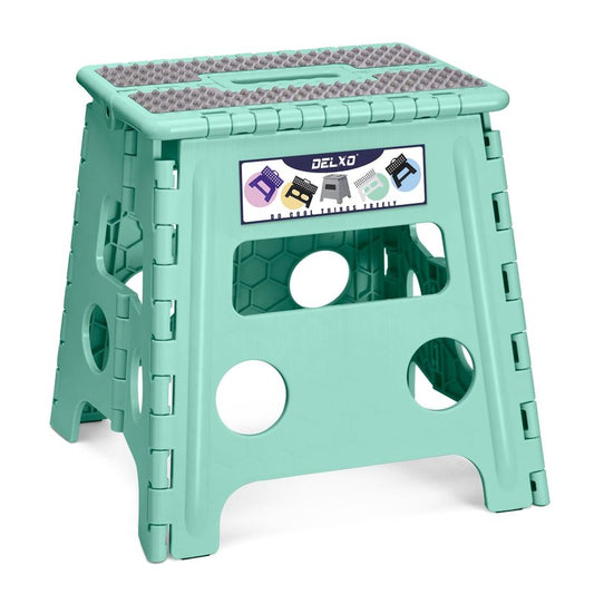 Delxo Folding Step Stool 13 Inch Non-Slip Foldable Stools for Kids & Adults Up to 300 LBS Kitchen Collapsible Fold Up Stepping Stool with Dotted 1 Pack Green