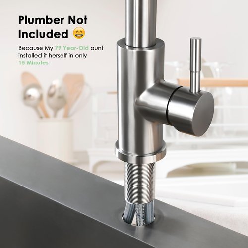 Jlerli Kitchen Faucet with Pull Down Sprayer, High Arc Brushed Nickel Single Handle Kitchen Sink Faucet, Stainless Steel, 3 Mode(Stream/Spray/Pause), 360° Swivel, Grifos para Fregaderos de Cocina