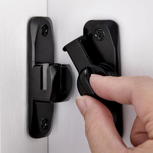 INIRET Barn Door Latches,90/180 Degree Gate Lock,Zinc Alloy Right Angle Door Lock Latch,Flip Gate Latches Hardware,Door Security Sliding Door Latch Lock fo Cabinets,Bathroom,Barn Door (Black_1 Pack)