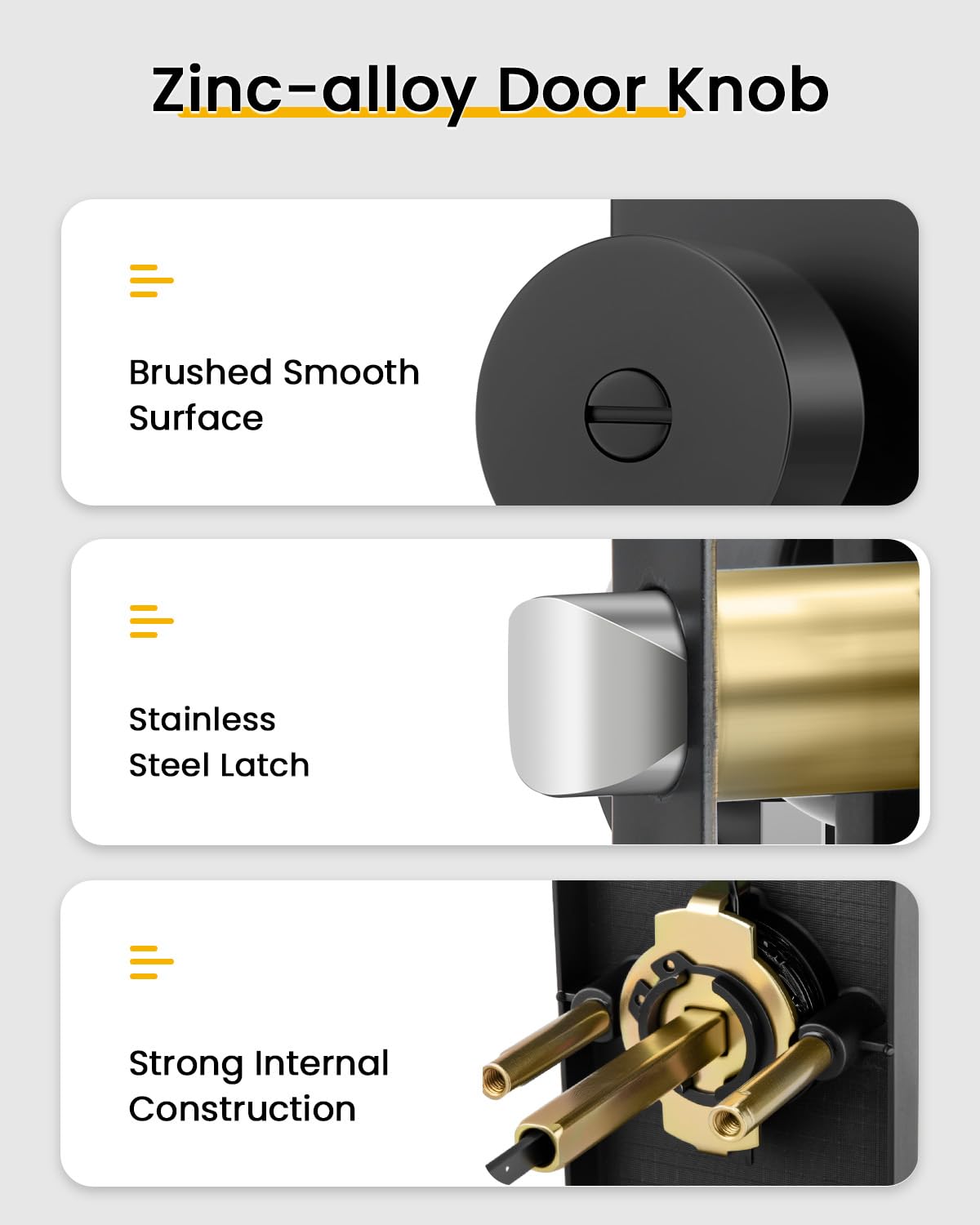 Goldenwarm Black Door Knob Interior, Zinc Alloy Matte Black Privacy Door Knobs for Bedroom Bathroom, Heavy Duty Modern Interior Door Knob (1 Pack)
