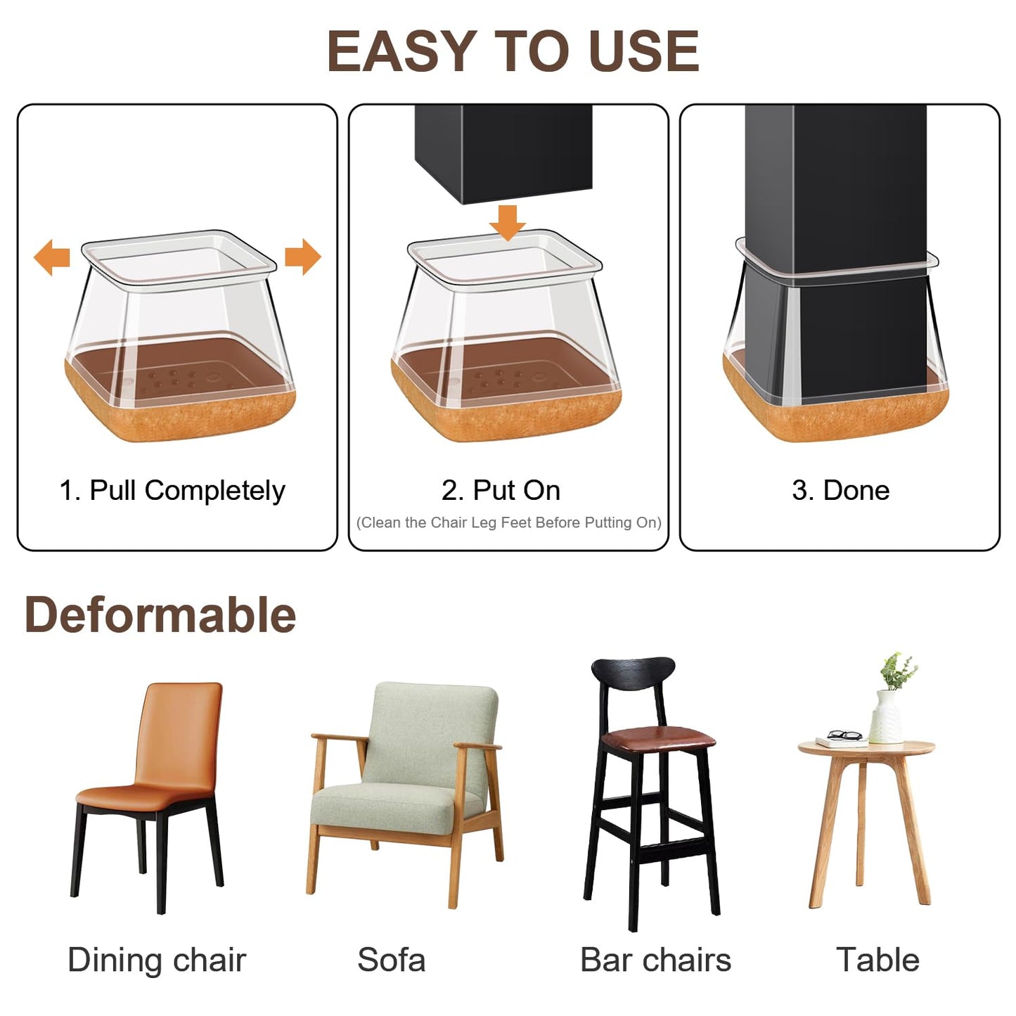 20 Pcs Chair Leg Floor Protectors for Hardwood Floors, Clear Rubber Furniture Sliders with Felt, Silicone Furniture Leg Caps Covers (Fit Square Diameter:1.06" to 1.44")