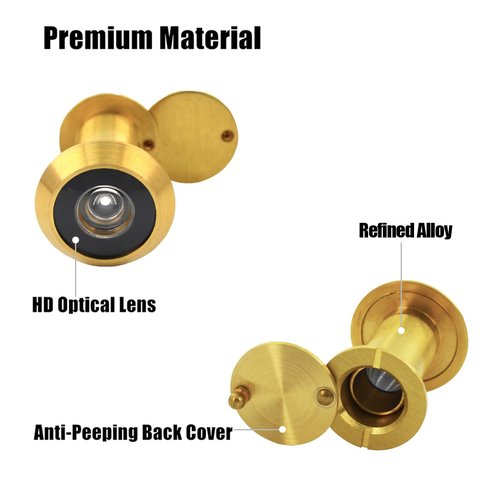 Door Viewer with 16mm Drill Bit, Solid Brass Peephole 200-degree View, Peep Holes with Heavy Duty Privacy Cover for 1-3/8" to 2-1/6" Doors for Home Office Hotel, Gold