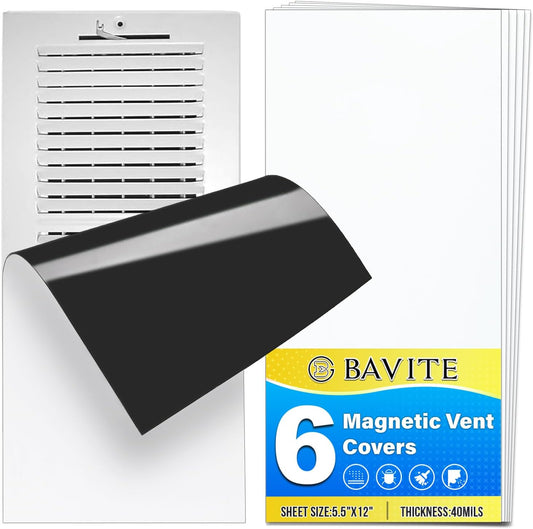 E BAVITE 6 Pack Magnetic Vent Covers, Strong Vent Covers 5.5x12inch Magnetic Vent Covers Flexible Magnets in Sheet Form for Iron Floor HVAC and AC Vents