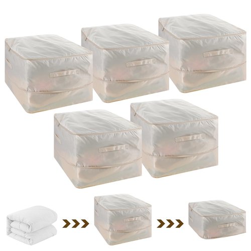 Sibba 5 PCS Clothes Compression Storage Bags with Zipper 4 Handles Pillow Quilt Comforters Organizer, Large 21x16x11in Foldable Closet Box Containers Bedding Storage Bags for Blankets Sheets Sweaters