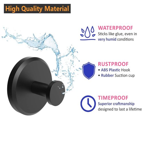 Homeshifters 2-Piece Suction Cup Hooks - SUS 304 Stainless Steel Suction Towel Hooks, No Drill Shower Hooks for Bathroom,Kitchen,Glass,Tile to Hang Towels,Robes,Loofah (Matte Black, 2 Piece)