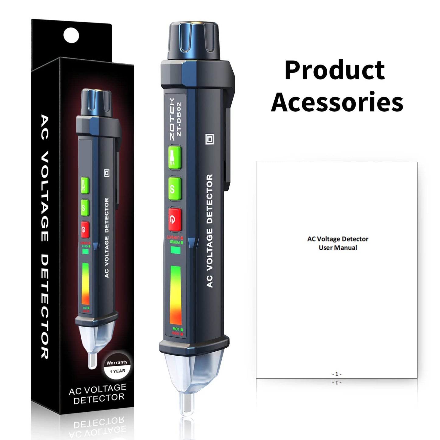 Zoyi DB02 AC Voltage Detector - Non-Contact Voltage Tester Pen with Break-Point Testing, Dual-Range 12V-1000V/48V-1000V,Electrical Tester for Home, Electricians & DIY Enthusiasts