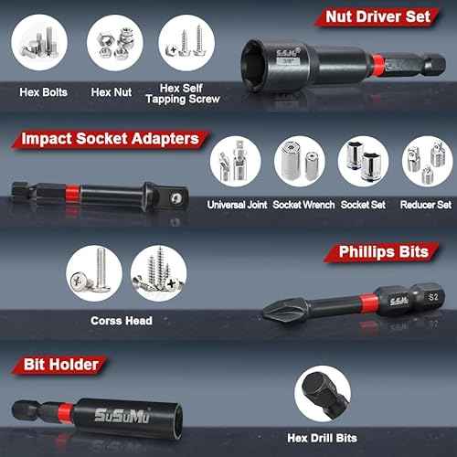 16PCS Impact Rated Magnetic Nut Driver Set with Socket Adapter Set and Phillips Screwdriver Drill Bits, Extension Bit Holder,1/4" Quick Change Hex Shank for Cordless Impact Wrench Drive Nuts Or Bolts