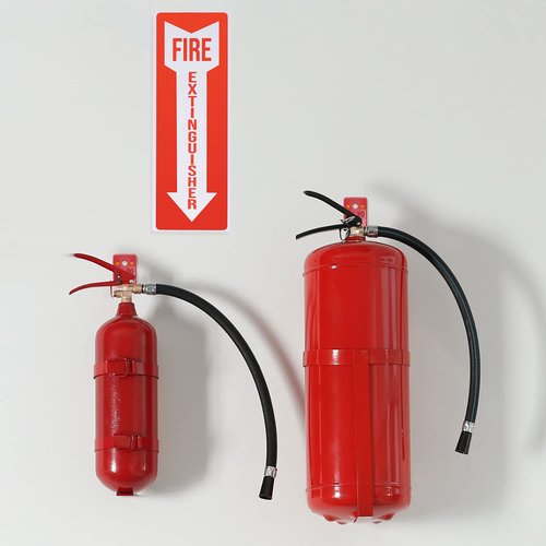 2 Pack Fire Extinguisher Holder and 4 Pieces Fire Extinguisher Sign Sticker, 20lb Fire Extinguisher Wall Hook Mount Bracket for Big and Small Fire Extinguishers, Indoors and Outdoors