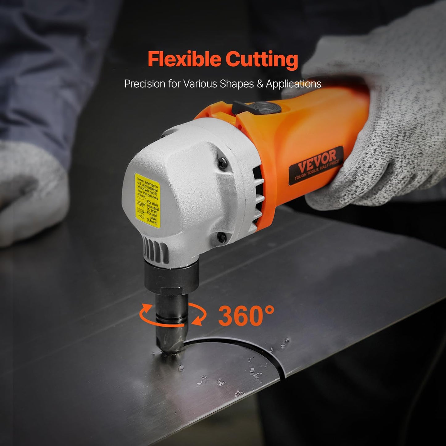 VEVOR Sheet Metal Nibbler, 550W, 2200 RPM Speed, 360 Degree Rotation Electric Nibbler Metal Cutter, Lightweight, Straight Curve and Circle Cutting for Stainless Steel, Aluminum, Plastic, Wood Board